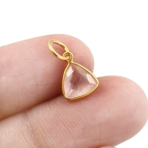 Rose Quartz Charm Pendant-18k Solid Yellow Gold Handmade Charm Necklace - Picture 1 of 3