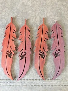 Scrollsaw Art Man Face Feather with Bear Track -Pudauk Wood Must See 1pc - Picture 1 of 2
