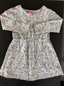 Girls Luv Pink (6X) Gray L/Sleeve Fit/Flare Dress W/Unicorns Cotton Jersey - Picture 1 of 4