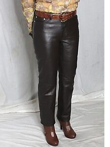 Womens Leather Pants Tommy Hilfiger Brown 2 SOFT Lambskin Vintage 90s Y2K Jeans