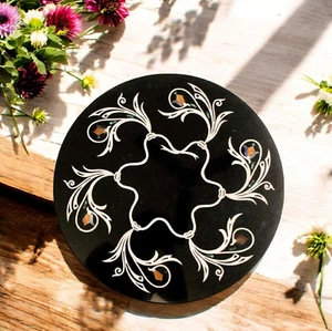 24" einzigartiger schwarzer Marmortisch handgefertigte Intarsien Kunst Wohnzimmer Gartenmöbel DE - Bild 1 von 9