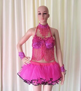 Da NeeNa R34 Flower Pretty Lady Showgirl Latin Salsa Samba Dance Bra Skirt M - Picture 1 of 4