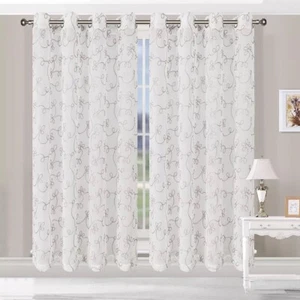 Embroidered Abstract Sheer Grommet Traditional Shrink Resistant Indoor Curtain - Picture 1 of 5