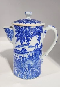 Hermosa jarra/tetera japonesa antigua de porcelana azul y blanca de agua caliente - Imagen 1 de 11