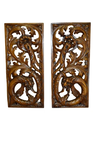 Antique Pair of Carved Walnut Figural Plaques Cover