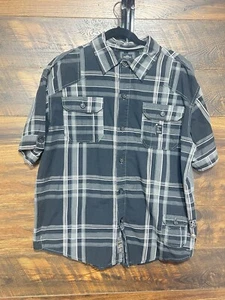 Parish EVVI Shirt Mens Size X-Large Black White Plaid Button Down Short Sleeve - Picture 1 of 13