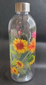 Pioneer Woman Plastic 34 oz. Sunflower Flowers Water Bottle w/ Metal Cap GUC