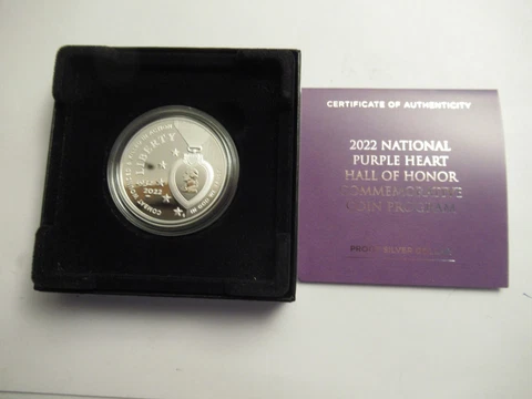 2022 US Mint Purple Heart Proof Silver Dollar, US Mint pkg/COA Cover
