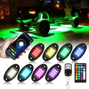 8PCS LED RGB Rock Lights Pod Under Glow Offroad 4WD Pickup bluetooth APP Control - Picture 1 of 12