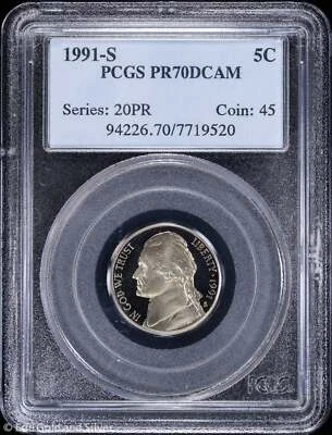 1991-S 5c Proof Jefferson Nickel PCGS PR 70 DCAM - Image 1 of 4