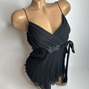 VTG Banana Republic Black Silk Cami Top Gothic Fairycore Mermaid Hem Witchy Y2K - Picture 1 of 11