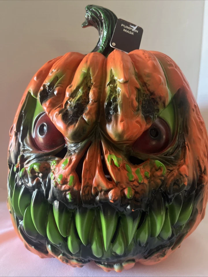 Pumpkin Head Mask Creepy Two-Sided Halloween Costume Face Latex Scary Cosplay - Image 1 of 4
