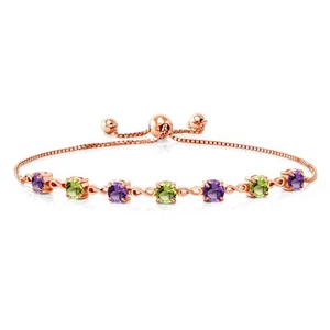 18K Rose Gold Plated Silver Amethyst and Peridot Infinity Tennis Bracelet For - Picture 1 of 4