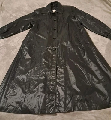 Tawne London Fog Womens Vintage Black Trench Coat Glossy Wet-look Sz. XL - Image 1 of 4