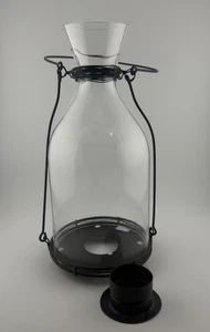 Hanging 10” Glass Tealight Lantern Black Wire Frame Rustic Farm Candle Holder - Picture 1 of 9