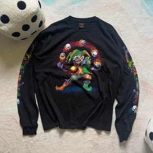 Vintage 90s Y2k Jester Clown Flame Skull Long Sleeve ๐ฑ๐ฑ Size M 21x27" - Picture 1 of 7