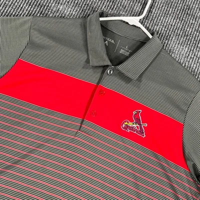St. Louis Cardinals Polo Shirt Mens Large Gray Striped Short Sleeve MLB Baseball - Image 1 of 4