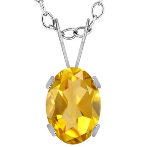 0.75 Ct Oval Yellow Citrine 14K White Gold Pendant With Chain - Picture 1 of 1