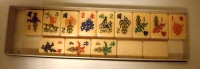 Vintage Mah Jong Tiles Cream Colored Catalin Flowers Mah Jongg 1950's - Image 1 of 4