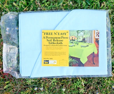 Vintage Dupont Dacron Oval 70” X 52” Tablecloth "Free n' Easy" Cotton Linen NEW - Image 1 of 4