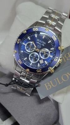 Bulova Marine Star 98B400 Chrono Stainless Steel Silver Blue Dial Men Watch - Image 1 of 4
