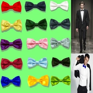 New Men's Solid Bowtie Pre tied Wedding satin bow tie - Picture 1 of 18
