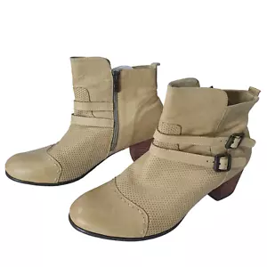 Miss M Size 43 Butter Yellow Leather Buckle Detail Zip Block Heel Ankle Boots - Picture 1 of 12