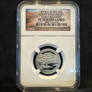 2014 S Great Sand Dunes Silver Quarter NGC PF 70 Ultra Cameo Early Release Coin - Picture 1 of 2