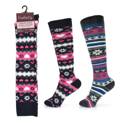Ladies Welly Boot Socks Fairisle Design Wellington Sock Cotton Rich Size 4-7 - Изображение 1 из 3