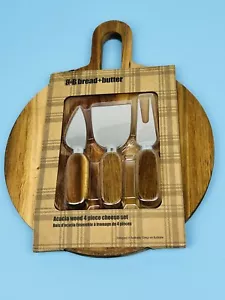 Tagliere Pane + Burro Legno di Acacia Set Formaggio 4 Pezzi - Foto 1 di 13