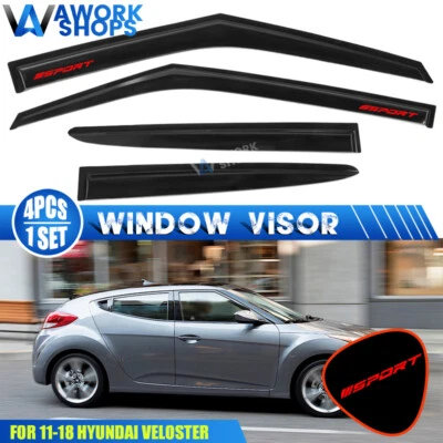Fits 11-18 Hyundai Veloster Window Visors Vent Rain Guard Shade w/ Red Sport Foto 1 de 4