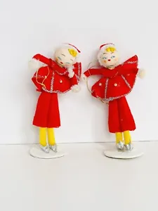 Vintage Novelty Ice Skater Girl Ornaments Japan Spun Cotton & Felt Delta? Decor - Picture 1 of 3