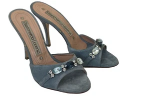 Gianmarco Lorenzi Women Suede Blue Crystal Embellished Shoes Size 37 Retail $900 - Picture 1 of 10