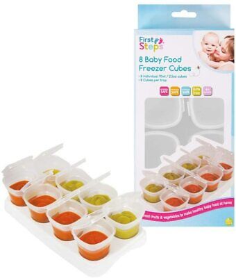 8 Cubes First Steps Baby Weaning Food Freezing Tray Pots Freezer Storage BPA-Fre • 7.49£