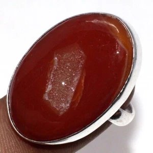 925 Silver Plated Carnelian Onyx Druzy Ethnic Ring Jewelry Size US 7.5 AU c580 - Picture 1 of 3