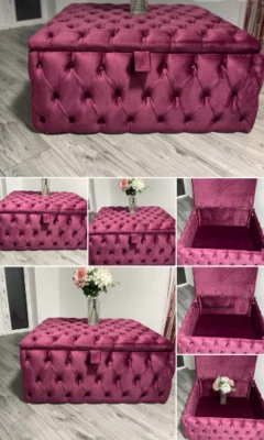 Handmade Ottoman Stylish Square Storage Plush Soft Velvet Fully Upholstered - Image 1 of 4