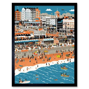Brighton Beach and Palace Pier modernes abstraktes gerahmtes Kunstbild Druck 9 x 7 Zoll - Bild 1 von 25