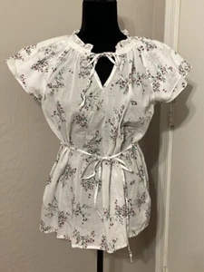 Maternity Blouse Floral Cap Sleeves Belt 20” P2P 27” Length Small Orig $58 - Picture 1 of 6
