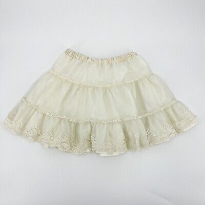 Hanna Andersson Girl's 130/  US 8 Ivory Satin & Lace Tiered Skirt • 21.18€