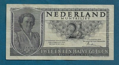 Billetes de Países Bajos, 21/2 florines 1949 Muntbiljet, ¡ENTRE EEN HALVE GULDEN! Foto 1 de 2