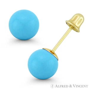 Pendientes de tachuelas retornilladores de bola azul turquesa de 3 a 8 mm en oro amarillo de 14 K - Imagen 1 de 1