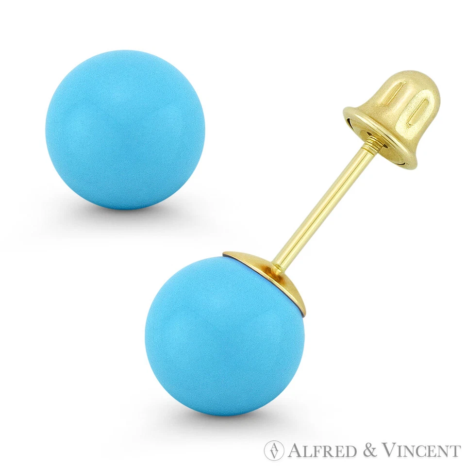 3to8mm Blue Turquoise Ball 14kt Studs Screwback Stud Earrings in 14k Yellow Gold - Image 1 of 1