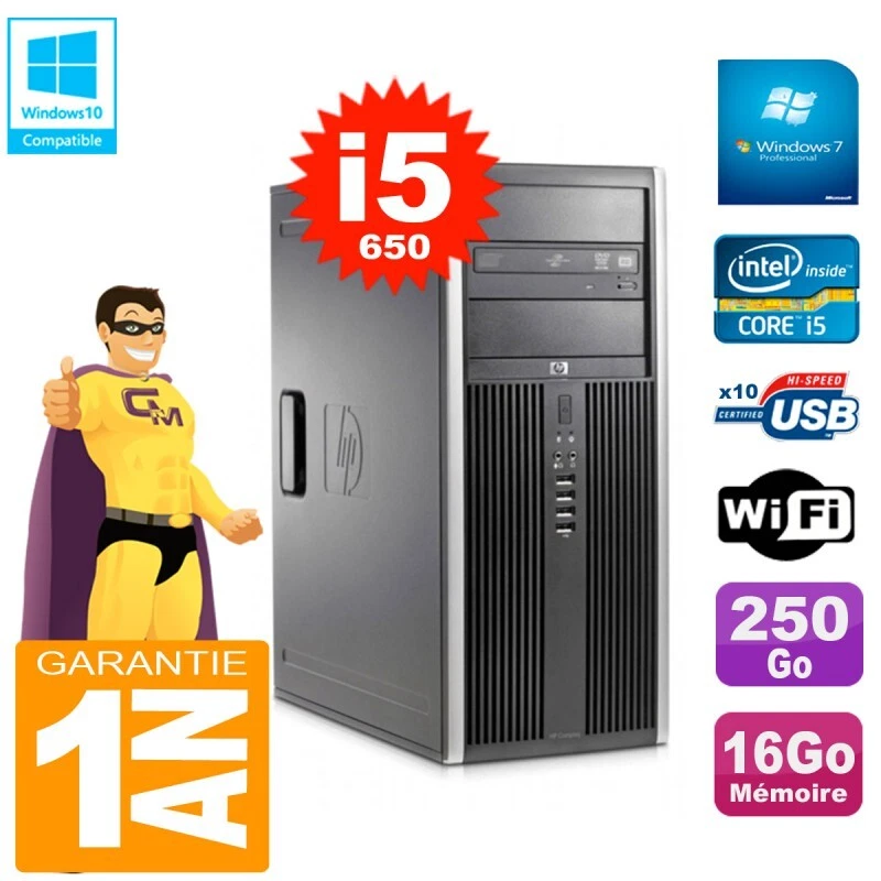 PC HP 8100 TOUR Core I5-650 RAM 16Go Disco 250Go Grabador DVD Wifi W7 - Imagen 1 de 1