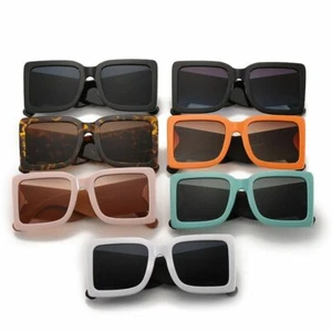 Oversized Square Sunglasses Summer Men Women Vintage Wide Frame Accessories - Picture 1 of 18