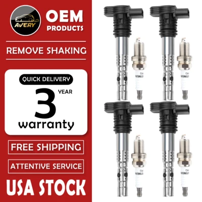 OEM Ignition Coil + Spark Plug for Audi A4 Quattro 2001-2006 TT Quattro VW Golf - Image 1 of 4