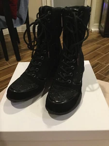 Fornarina Ankle Sneaker Boots Black Suede Sparkle Zipper US 6.5 EUR 37 NIB - Picture 1 of 7
