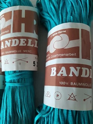 4x Vintage Rühle-Garne, Calw, Garn Wolle Bändchengarn türkis, 100% Baumwolle  - Bild 1 von 4