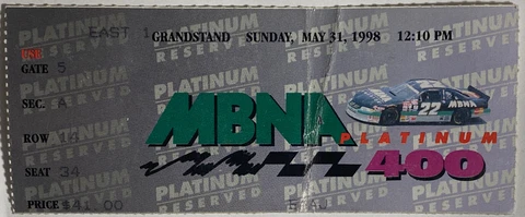 Vintage Nascar 1998 Dover Downs MBNA 400 Ticket Stub Dale Jarrett Win Cover