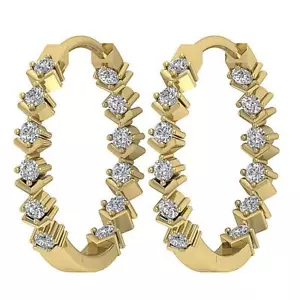 I1 G 0.35 Ct Natural Diamond Prong Set Inside Out Hoops Earrings 14K Yellow Gold - Picture 1 of 6