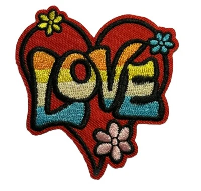 Love Applique Embroidered Patch Heart Daisy Flower Badge Iron on Hippie Biker - Image 1 of 3